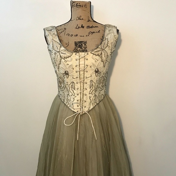 EAVIS & BROWN London Beaded Gown M Vintage Silk Corset Dress VTG - Picture 4 of 11